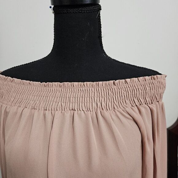 Women's Summer Blouse Tan Taupe 3/4 tie sleeve off shoulder size S by TIMING - Picture 3 of 8